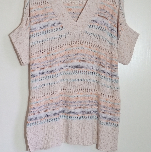 Soft Surroundings Vneck short sleeve drop shoulder long line sweater size medium - Picture 2 of 4